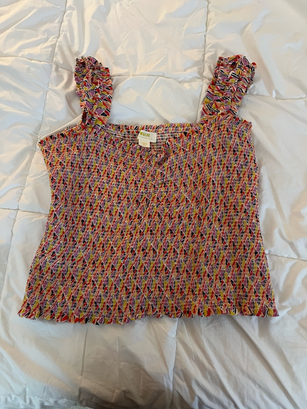 Anthropologie Multicolor Smocked Tank with Ruffled Straps